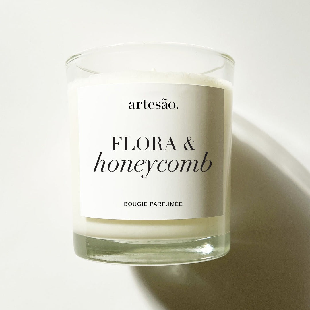 Floral and Honeycomb scented candle. Australian florals and honey candle hand made by Artesao Candles in Sydney, Australia
