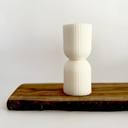 Artesao Linnea Nordic ribbed fluted candle. Handmade in Australia by Artesao. Natural soy wax and botanical wax