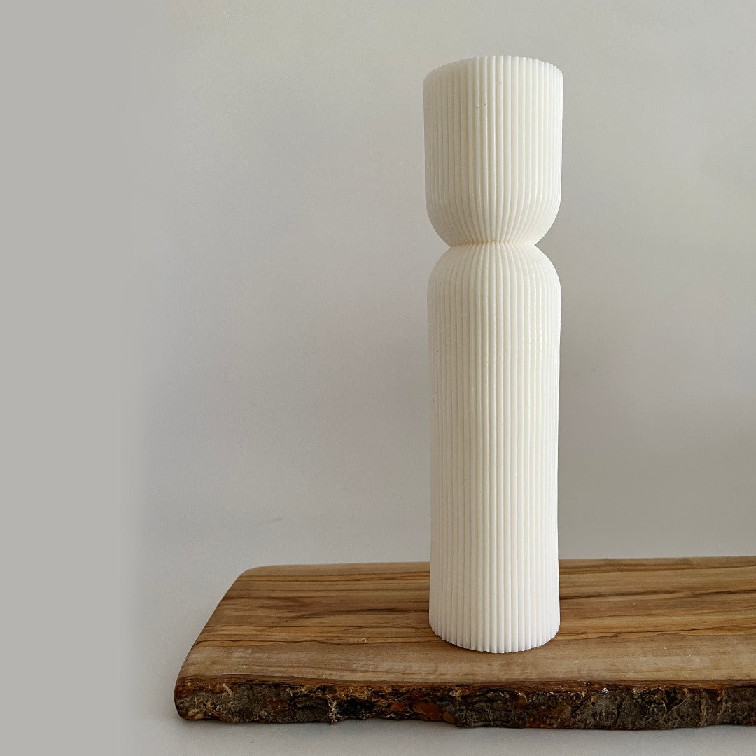 Astrid Nordic Ribbed Tall Candle. Handmade by Artesao in Sydney. Luxury scented sculptural candle
