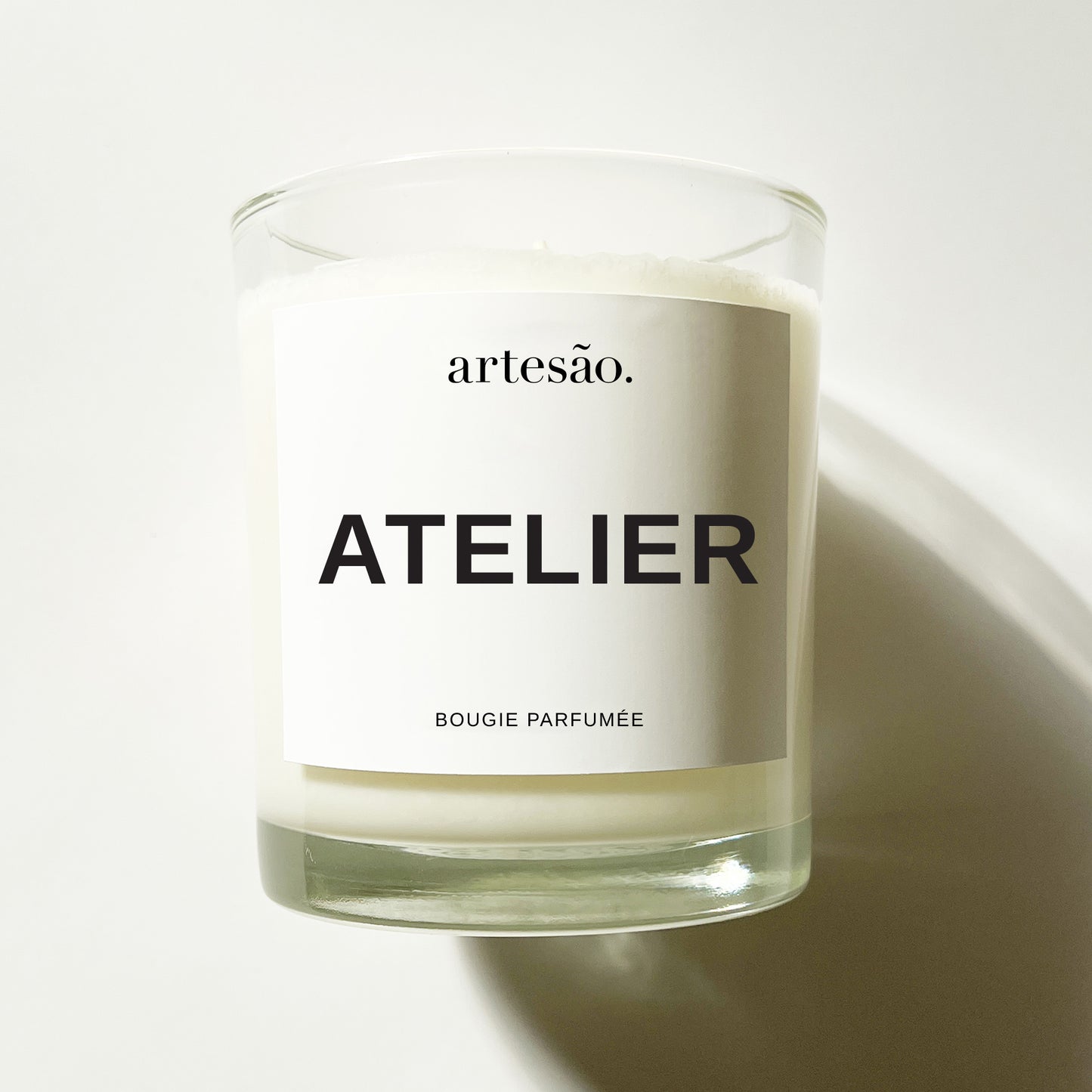 Artesao Atelier Soy Candle in glass jar with white and black label with artesao logo