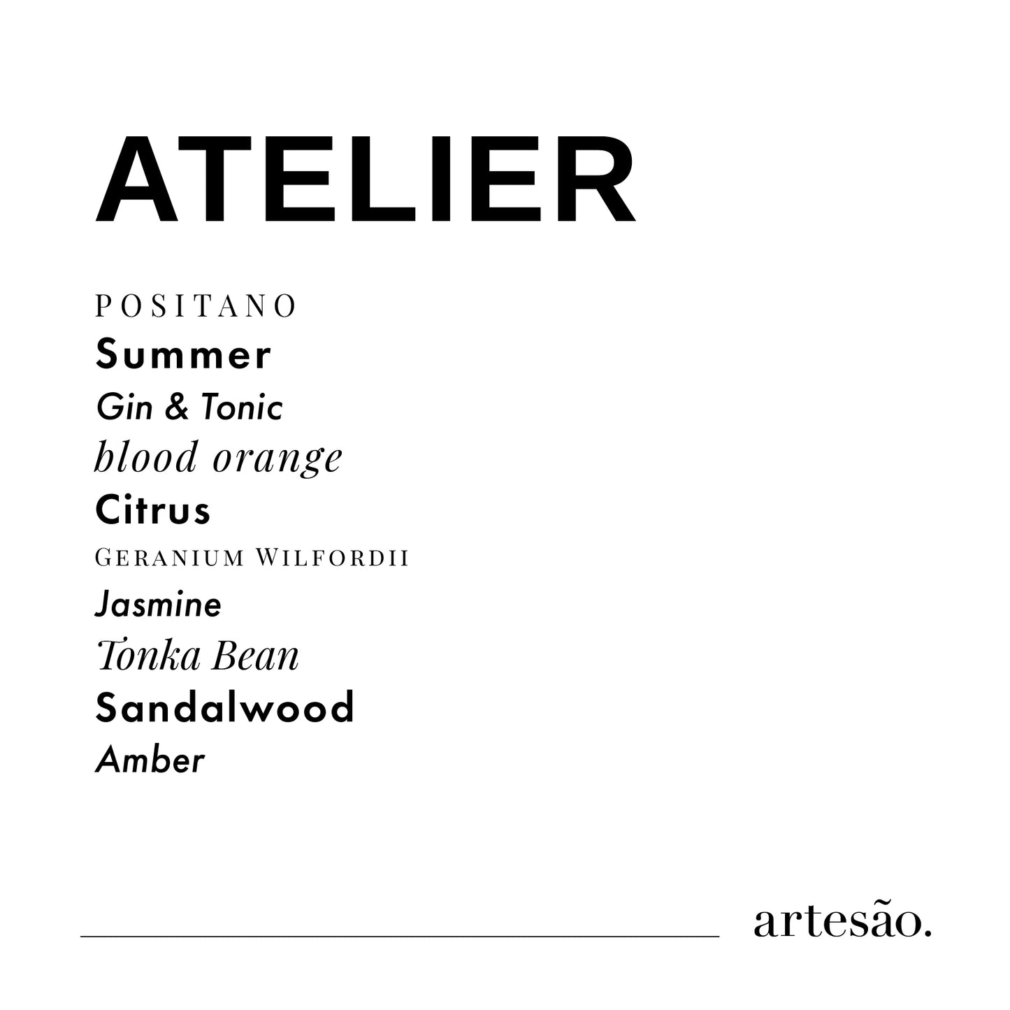 Artesao Atelier Candle Fragrance Notes