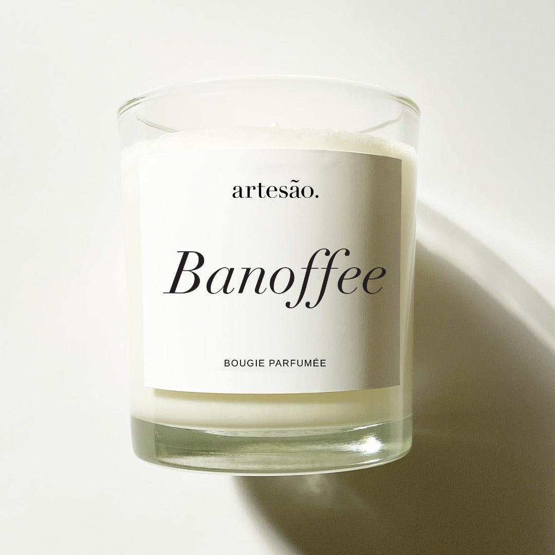 Banoffee Scented Soy Wax Vegan Candle. Hand poured by Artesao in Sydney Australia