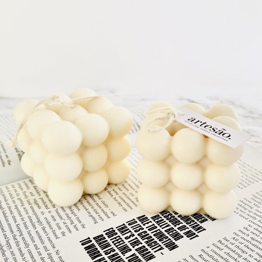 Artesao Bubble Cube Scented Soy Wax Candle | Handmade Bubble Pillar Sculpture Candle | Made in Australia